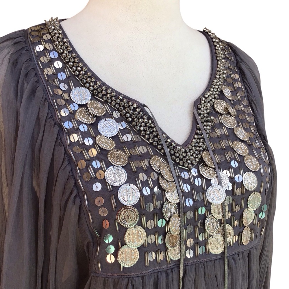 Sachin + Babi For Ankasa Gray Silk Embellished Blouse XL - Picture 2 of 7